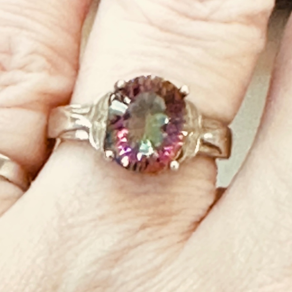 925 Sterling Silver Mystic Topaz Oval Whale Tail Ring Genuine Topaz Enhanced